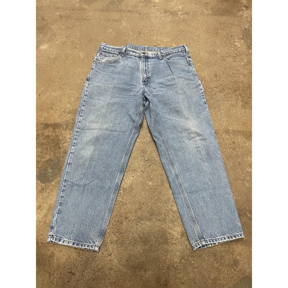 Carhartt Jeans Mens Light Blue Denim Relaxed Straight Leg 5-Pocket Zip Fly Work